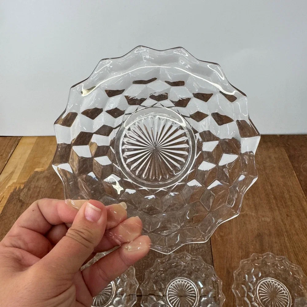 Fostoria American Set of 5 Glass Cubist Scalloped Edge‎ 6